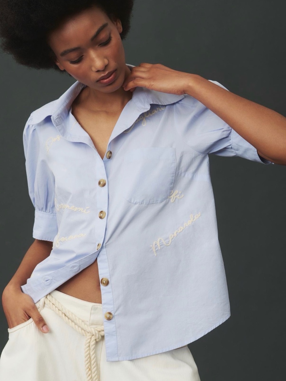 Anthropologie Maeve Italian Embroidered Puff Sleeve Blouse